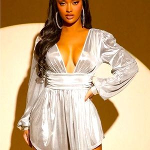 Shiny silver Lame dress dress szXS  for cocktails Xmas party